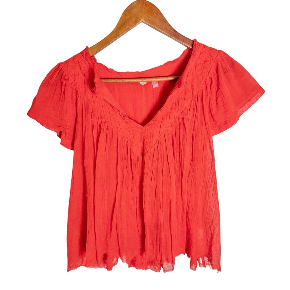 Free People One Padma Crinkle Gauze Flutter Sleeve V-Neck Top Medium - Picture 3 of 8